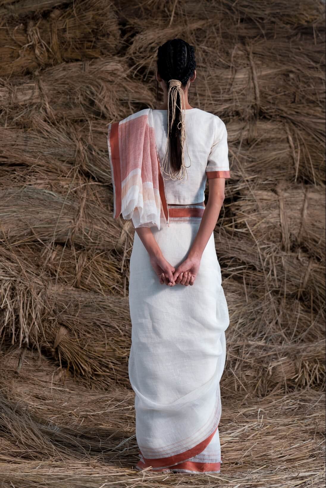 23)Satin border linen Sari_c